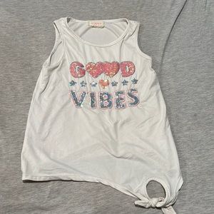 White good vibes shirt with sequence